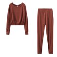 thumbnail image 2 of Aufmer Nightgowns for Women Soft Clearance Long Sleeved Round Neck Plain Solid Pajamas Set Fashion Color Sweater Shirt and Pant Tracksuit Sport Suit, 2 of 4
