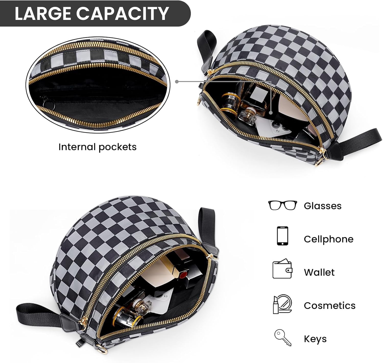 Checkered Crossbody Bag,Spacious Bum Bags for Women Nylon Crossbody Fanny Packs Checkered Purse Belt Wallet