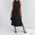 thumbnail image 5 of Women's Sleeveless Round Neck Split Hem Dress - Flowy Casual Summer Party Outfit - Loose Fit - XS-XXL Sizes, 5 of 8