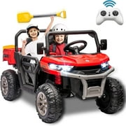 Xuanlur 24V 2 Seater Kids Ride on Car Truck, Ride on UTV W/ 2x200W Motor, 24 Volt Ride on Toys W/ Dump Bed/Shovel, Electric Car for Kids W/ Durable Tires, LED Light, Music, Remote Control, Red