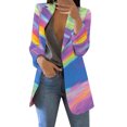 thumbnail image 2 of Chaquetas de traje de lentejuelas Cárdigan estampado con botones y bolsillos para mujer, traje Formal, de manga larga, chaqueta de oficina de negocios, abrigo, blusa,blazer moda（Morado， XL), 2 of 5