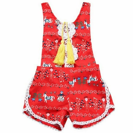 

Summer Floral Toddler Girls Sleeveless Tassel Bodysuit Tank Top Jumpsuit Party Daily Red Kids Child Clothing Streetwear Dailywear Outwear