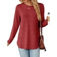 thumbnail image 7 of Hibeli Women Round Neck Long Sleeve Side Buttons Curved Hem Solid Color Top, 7 of 7