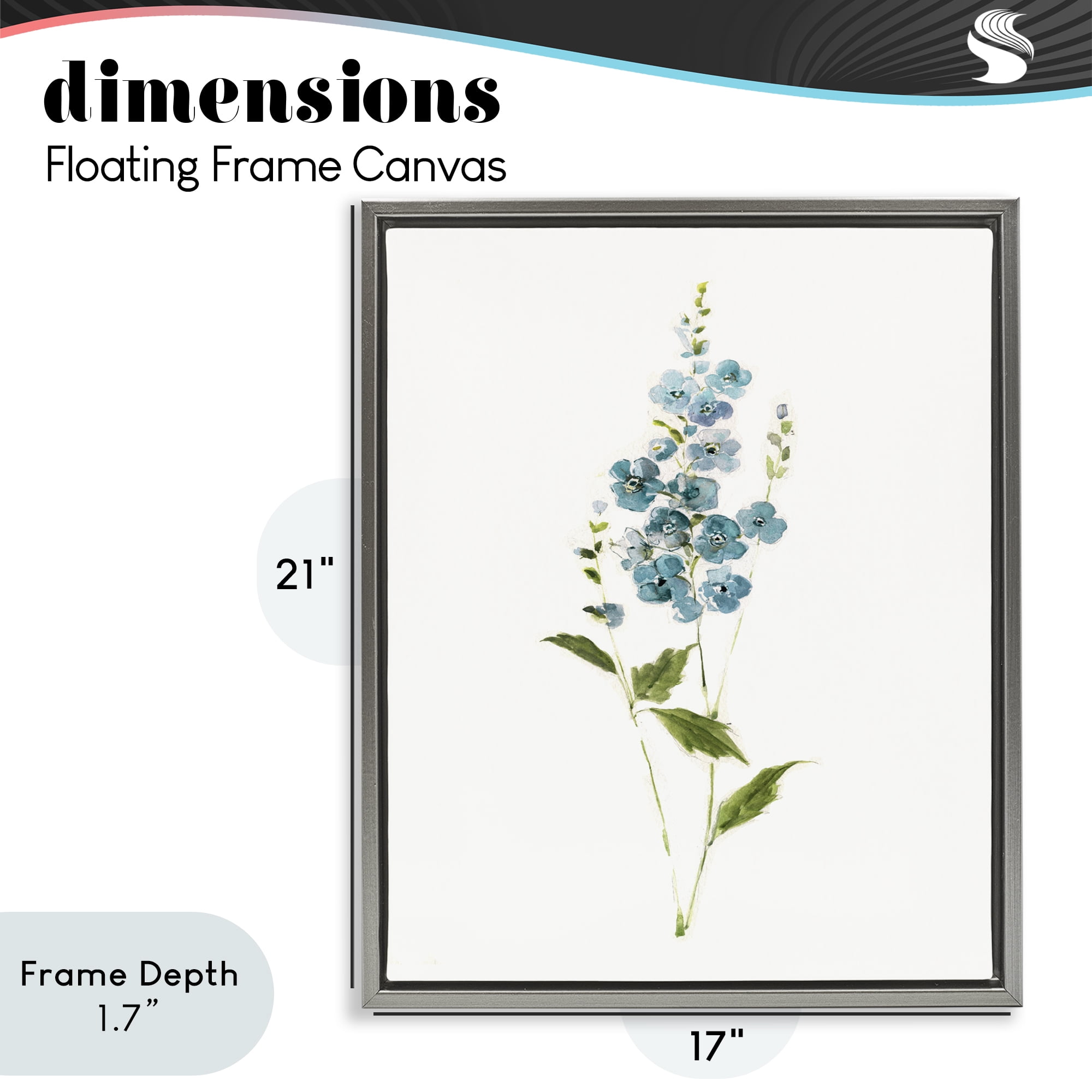 Stupell Industries Delicate Blue Sprigs Gray Framed Floater Canvas Wall Art, design by Sally Swatland