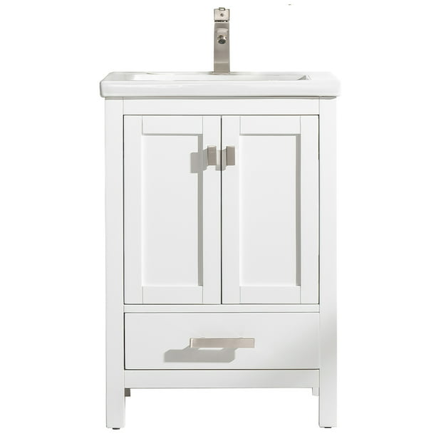 Design Element Valentino 24 Single Sink Bathroom Vanity In White With Porcelain Top Minimal Assembly Required Com - 24 Inch Bathroom Vanities No Top