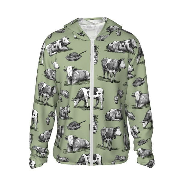 Fotbe Farm Cows Chaqueta con Protección Solar UPF 50+ para Hombre y Mujer, Camisa con Capucha y Bolsillos-3X-Large