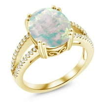 Gem Stone King 18K Yellow Gold Plated Silver White Opal Ring for Women (4.48 Cttw, Oval Cabochon 12X10MM, Gemstone October Birthstone, Available in Size 5, 6, 7, 8, 9)