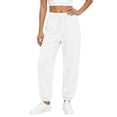 thumbnail image 6 of Women's Solid Jogger Pants Elastic Waist Adjustable Drawstring Loose Athletic Long Trousers with Pockets, Soft Casual Sport Bottoms for Workout, Daily Walking and Loungewear White, 6 of 7