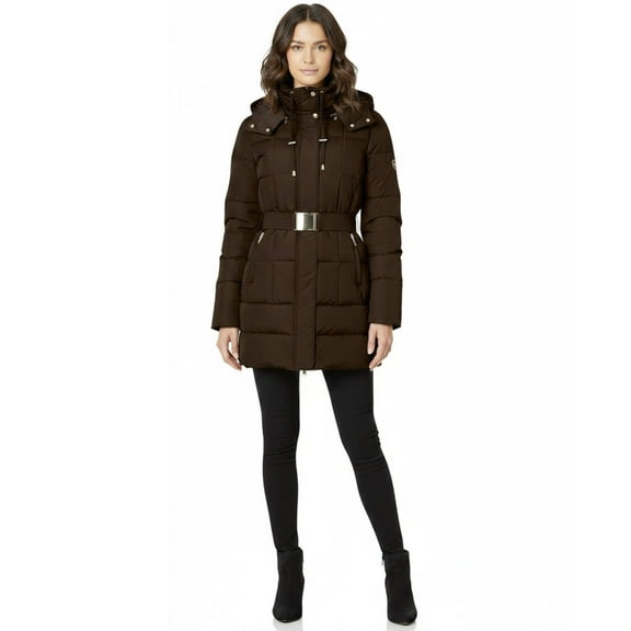 Latte Black Single Breasted Down Puffer Coat