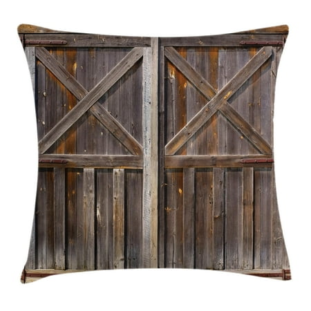 - Rustic Throw Pillow Cushion Cover, Old Wooden Barn Door of Farmhouse Oak Countryside Village Board Rural Life Photo Print, Decorative Square Accent Pillow Case, 18 X 18 Inches, Brown, by Ambesonne