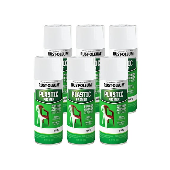 6 Pack, White, Rust-Oleum Specialty Flat Plastic Primer Spray- 12 oz