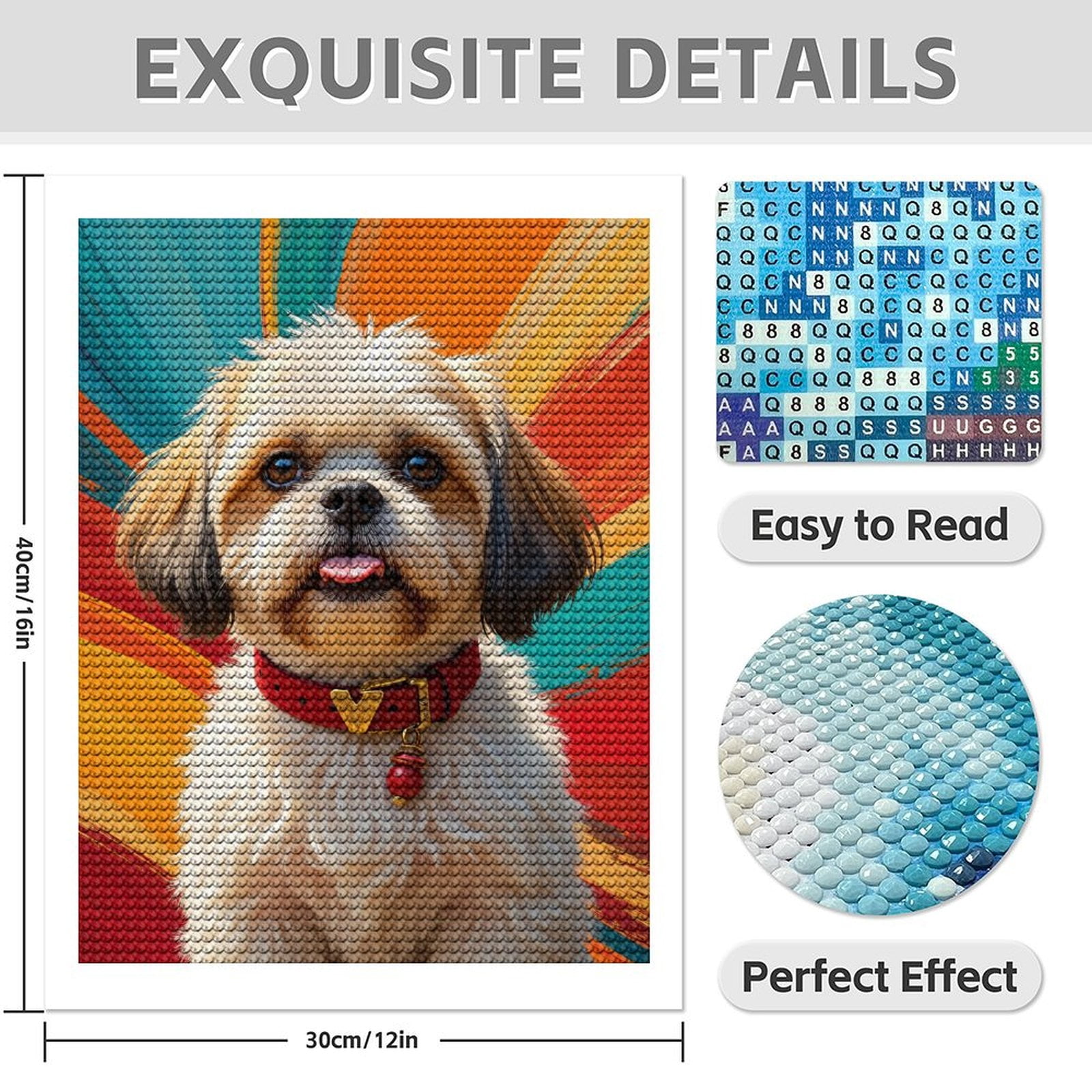 Diamond Art Kit for Adults, Colorful Dog Portrait Art Canvas Diamond Painting for Adults Beginners, 5D DIY Diamond Art Painting Kits, Colorful Diamond Painting Craft for Home Decor 12x16