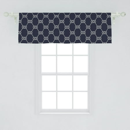 Navy Blue Window Valance, Navy Inspired Sailor Knot Rope Pattern Illustration Nautical Abstract Design, Curtain Valance for Kitchen Bedroom Decor with Rod Pocket, by Ambesonne