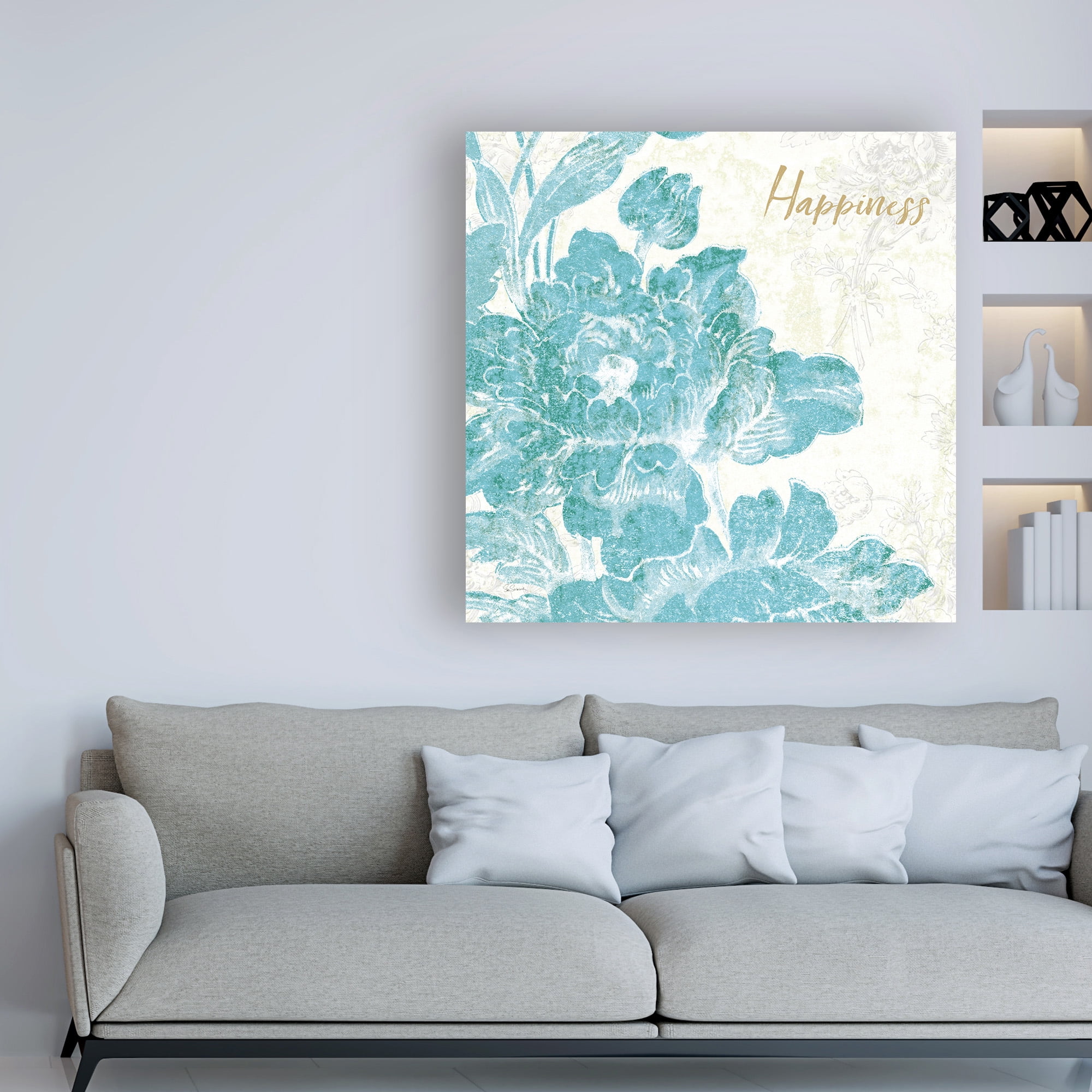 Trademark Fine Art 'Toile Roses VI Teal Happiness' Canvas Art by Sue Schlabach