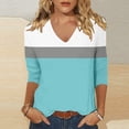 thumbnail image 2 of CONZONE Womens Summer T-Shirts 3/4 Sleeve T Shirts for Women Casual V Neck Patchwork Color Lightweight Tees Soft Cozy Dailywear, 2 of 4