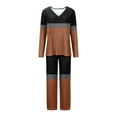 thumbnail image 3 of Tnhcen 2-Piece Women's Summer Pajamas Sets Casual Color Block Knit Lounge Set 2 Piece Crew Neck Loungewear Outfits with Pocket S-3XL, 3 of 4