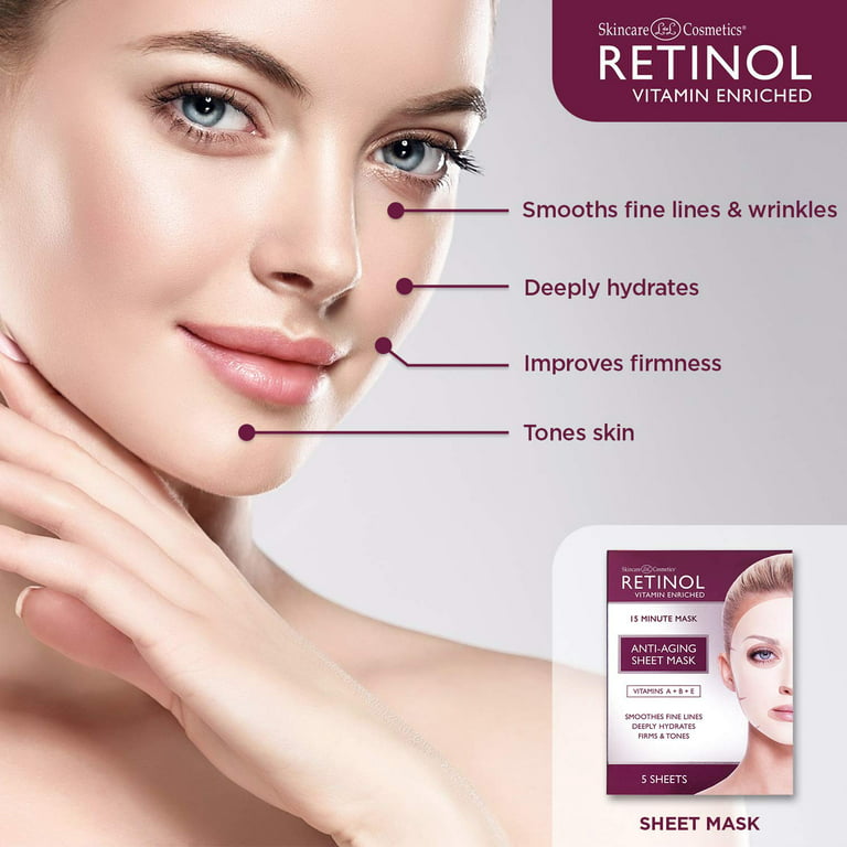 Retinol Anti-Aging Sheet Mask – Hydrating Vitamin-Enriched 15 Minute With Collagen Firms Face – Exfoliates for Improvement In & Minimizes Fine Lines Wrinkles For Noticeable Difference - Walmart.com