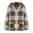thumbnail image 5 of ZRGHAOYLQ Mens Plaid Print Button Front Fleece Jacket Fuzzy Long Sleeve Shirts Jackets Full Zip Up Outwear Big and Tall Oversized Coats with Hood, 5 of 6