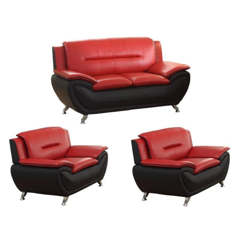 3 Piece Living Room Set With Sofa Loveseat And Club Chair In Red Black Walmart Com