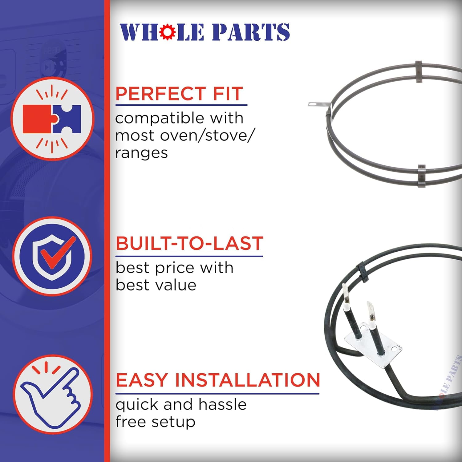 Whole Parts Range Convection Element Part# WB44T10053 - Replacement and Compatible with Some GE Ranges or Ovens