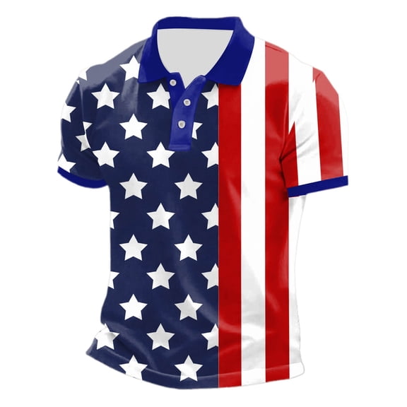 WAYUTE Men Polo Shirts 4th of July Patriotic Shirt Short Sleeve Lapel Performance Independence Day Celebration Classic Fit Casual Outdoor