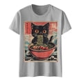 thumbnail image 4 of Womens Anime Cat Ramen Graphic T-Shirts Japanese Funny Graphic Short Sleeve Tees Kawaii Cat Anime Gifts Tops, 4 of 5
