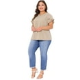 thumbnail image 3 of DARING DIVA Women's Plus Crew Neck Ruffle Blouse 2X Deep Apricot, 3 of 6
