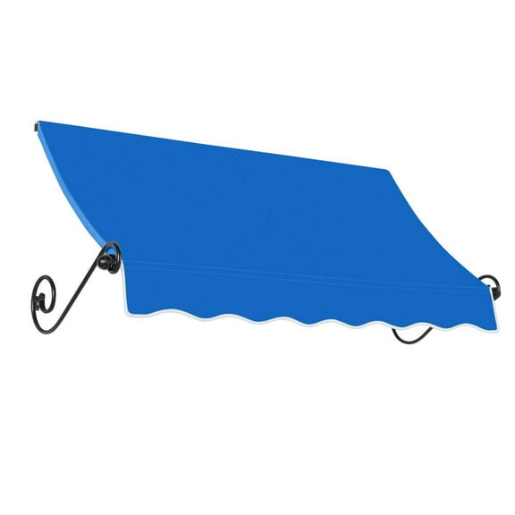 Awntech 5.38 Ft Charleston Sloped Fixed Awning with Scrolled Iron Arms (64.5in x 36in x 24in), Bright Blue
