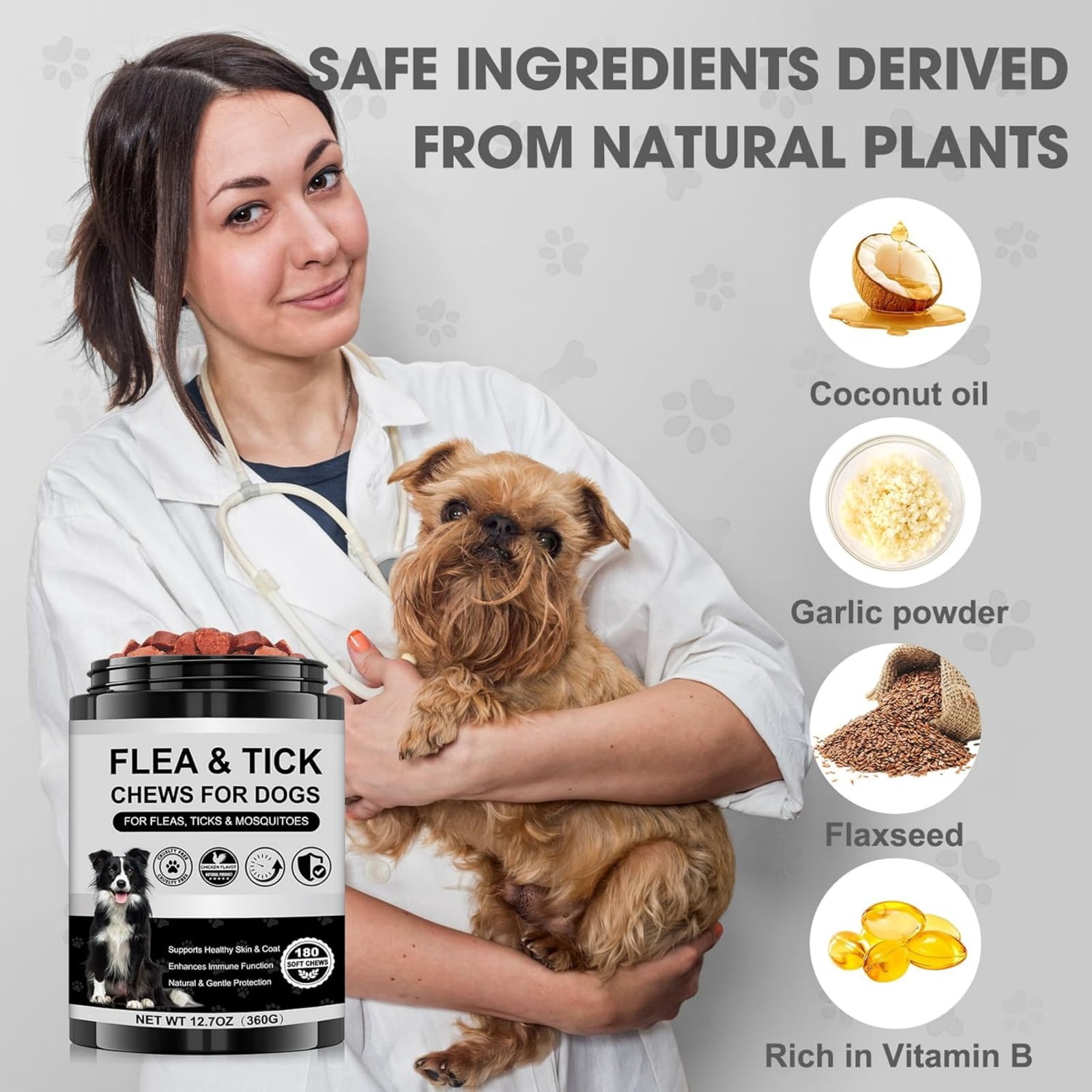 Demine Dog Flea and Tick Chewable Supplement – Natural Support for Skin & Coat Health, Seasonal Comfort & Itch Relief – 180 Soft Chews with Chicken Flavor for Dogs & Puppies