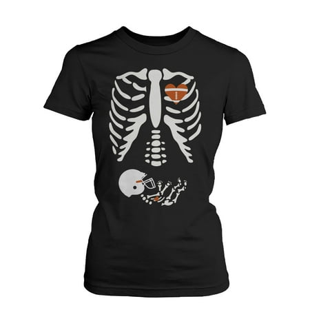 Halloween Pregnant Skeleton Football Player Baby Shirt Maternity Themed Funny Shirt