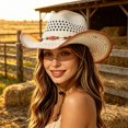 thumbnail image 2 of jiaxiM Straw Cowboy Hats for Women and Men Wide Brim Woven Cowboy Hat Western Cowgirl Hats Women for Country Concert Outfits, 2 of 5
