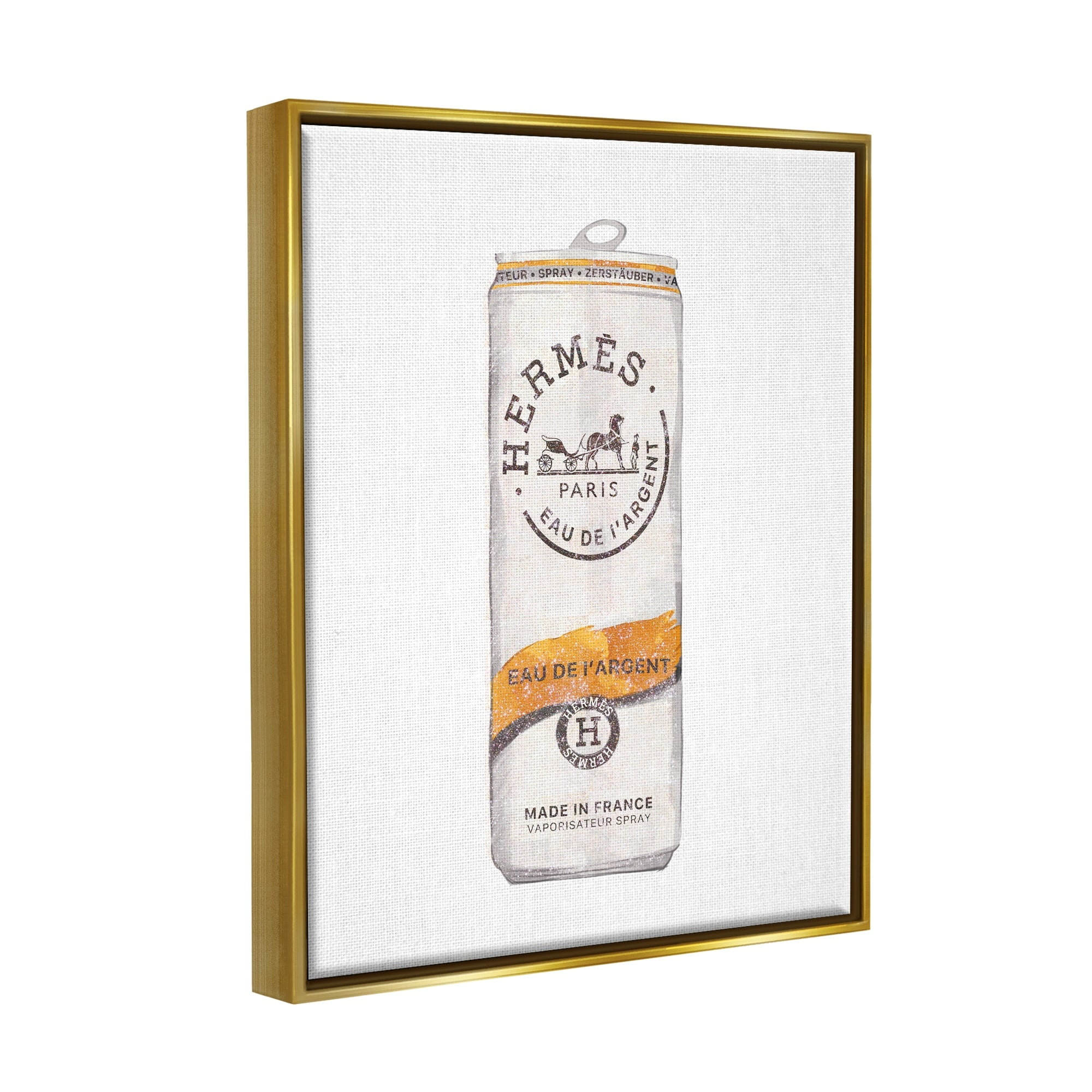 Stupell Industries Fashion Designer Style Glam Beverage Can Illustration Metallic Gold Framed Floating Canvas Wall Art, 16x20, by Ziwei Li