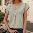 thumbnail image 2 of RMGVDSD Womens Tops Summer Sweater Women's Blouse Solid Color Button Fashion Short Sleeve Shirts Fall Classic Soft Sweaters /Khaki, 2 of 8