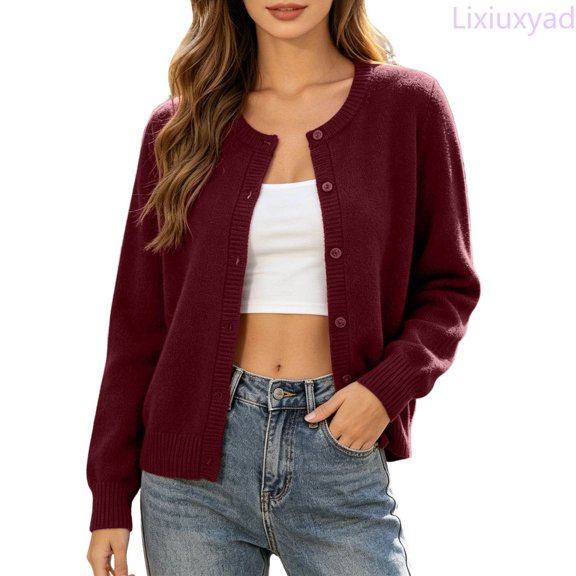 Lixiuxyad Womens Knit Cardigan Sweaters,Button Down Long Sleeve Sweater Open Front Cardigan ,Red