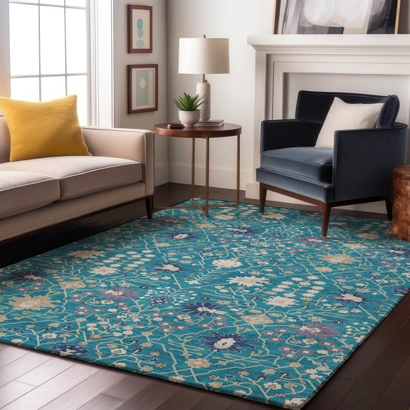 Addison Rugs Mayfield Premium Machine Washable Traditional Oriental Teal Rectangle Rug, 10' x 14'