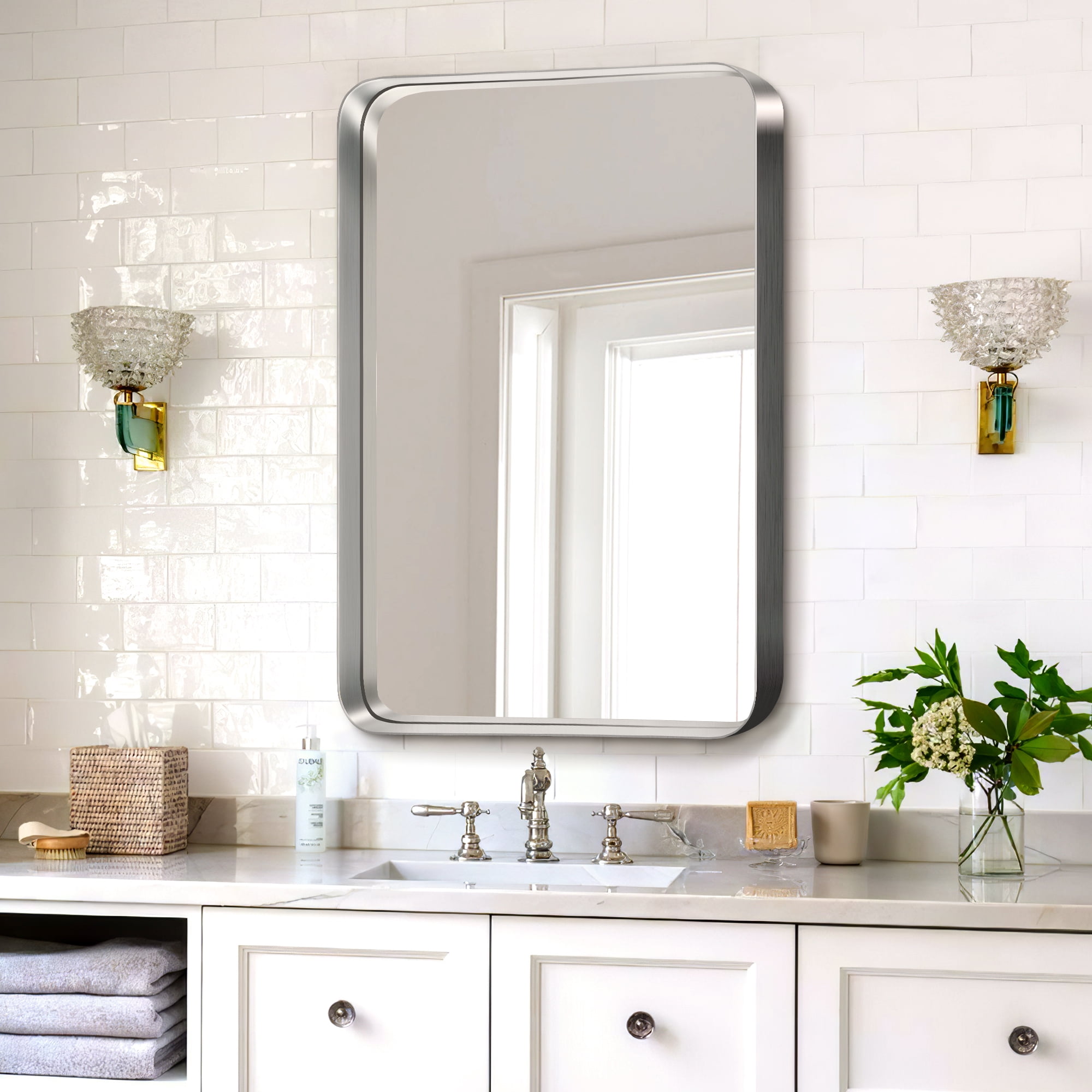 Neutypechic Bathroom Mirror Metal Framed Mirror Rectangle Wall Mounted