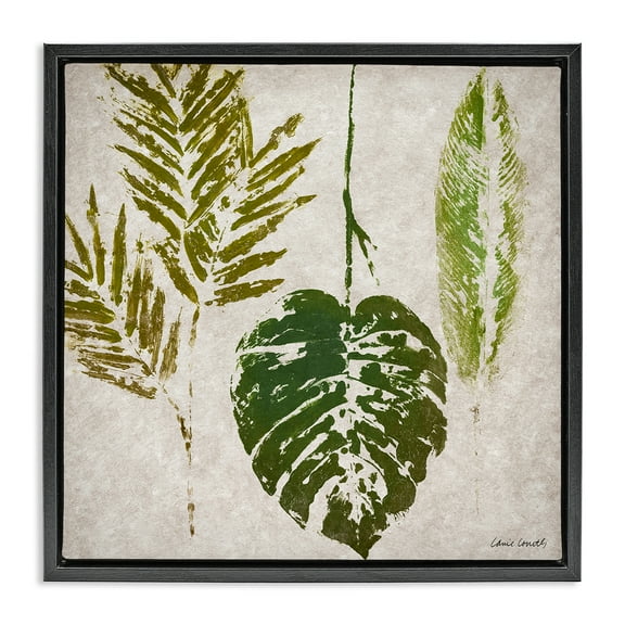 Stupell Industries Greenery Leaf Impressions Botanical & Floral Painting Black Floater Framed Canvas Art Print Wall Art, 18 x 18