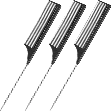 Rat Tail Comb Hair Teasing Metal Pin Tail Combs Professional Tail Comb 3 Pieces