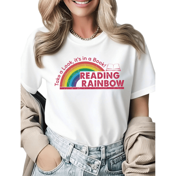 Book Lover Take a Look It's in a Book Reading Rainbow Graphic Tees Womans T-shirt Shirts Black White S-5XL Tops