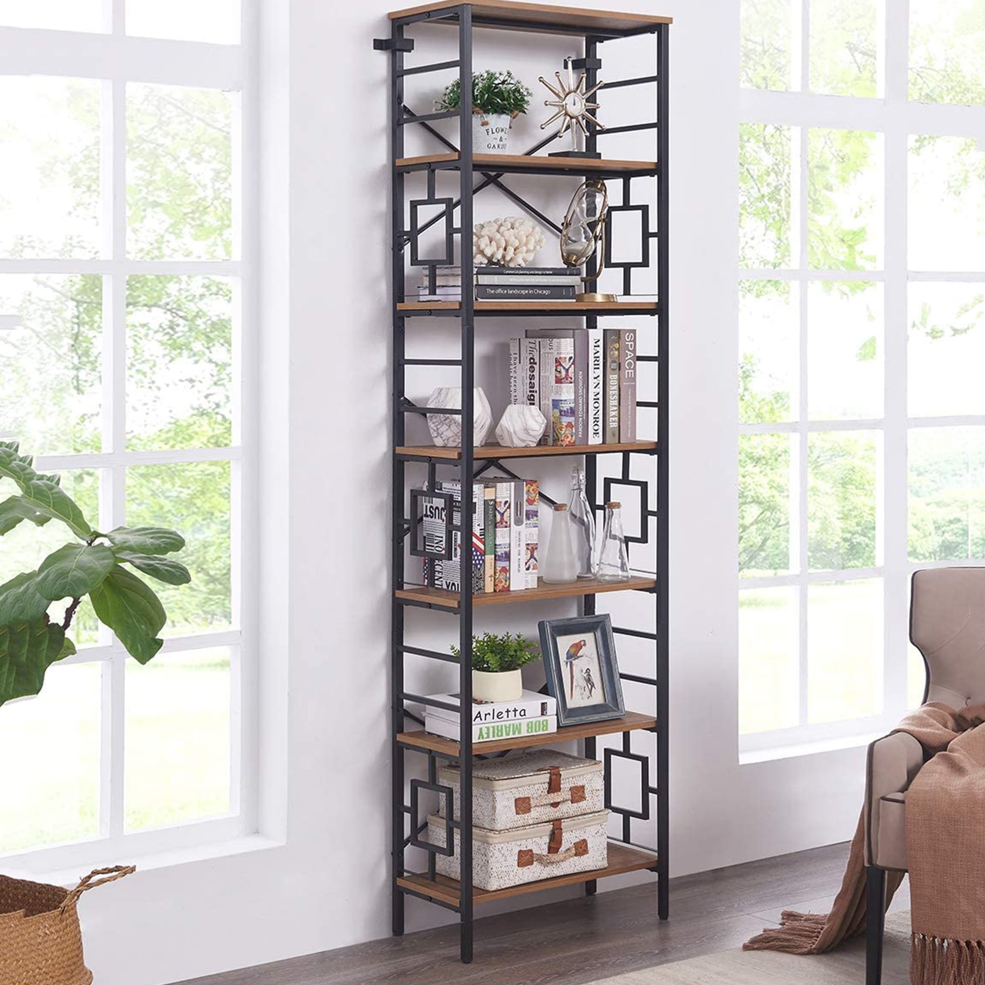 Tall Bookshelf Storage Display Rack, Bookcase 7 Inches Deep