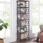 Angle View: Industrial Open Bookcase,7-Tier Tall Bookshelf Storage Display Rack for Home Office,Rustic Brown