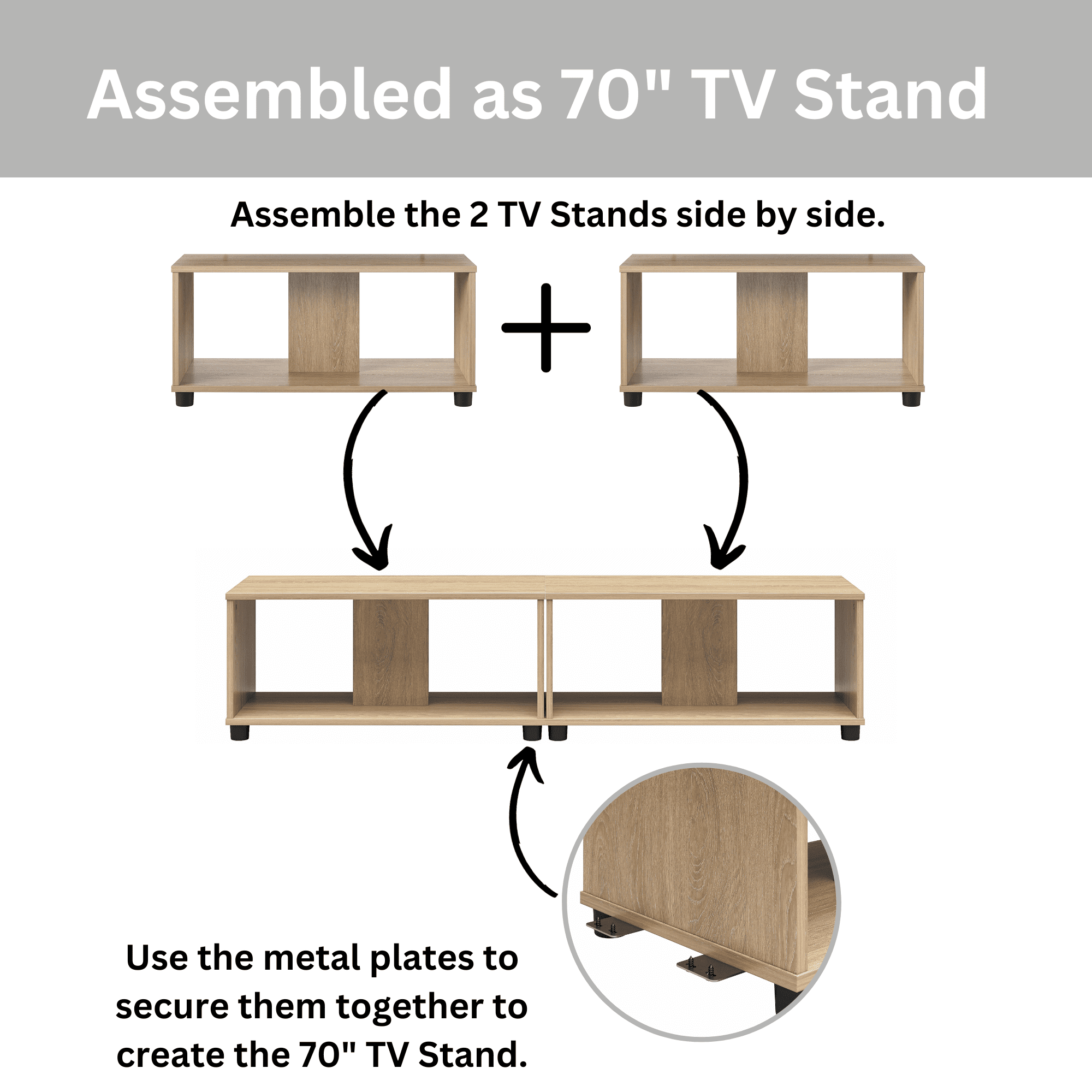 Mainstays Expandable Side by Side or Stacking TV Stand for TVs up to 70 inches, Natural
