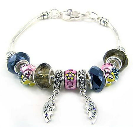 Friends Forever Best Friends Theme Multi Bead Designer Bracelet  Charm & Heart Clasp