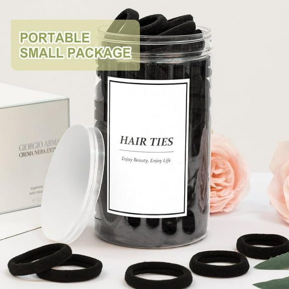 140 PCS Black Hair Ties, Seamless Cotton Hair Bands for Women Girls, Elastic Soft Ponytail Holders, No Damage Stretchy Hair Tie for Thick Heavy Curly Hair