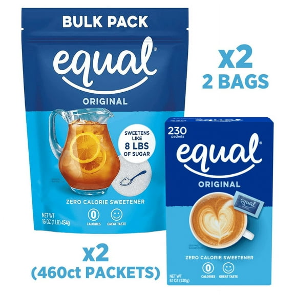 Equal 1 Pound Bag (2-Pack) & Equal 460ct Bundle, Sugar Substitute, Sweetener for Coffee and Tea