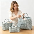 thumbnail image 6 of 3PC Gingham Storage Baskets with Handles, Fabric Storage Basket Set for Organizing Books Towels Clothes Closet Shelf, Farmhouse Plaid Bins for Office, 6 of 7