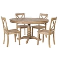 thumbnail image 6 of Ktaxon Mid-Century Round Dining Table Set for 4, Extending Wood Pedestal Table with 4 Padded High Back Chairs, Expandable Kitchen Table and Chairs Set for Small Space, Home, Natural Wood, 6 of 9