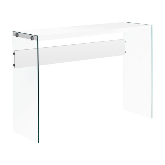 Glossy White Console Table With Clear Glass, Enhancing Living Room And Entryway Style Narrow Finish Tempered Glass Panels