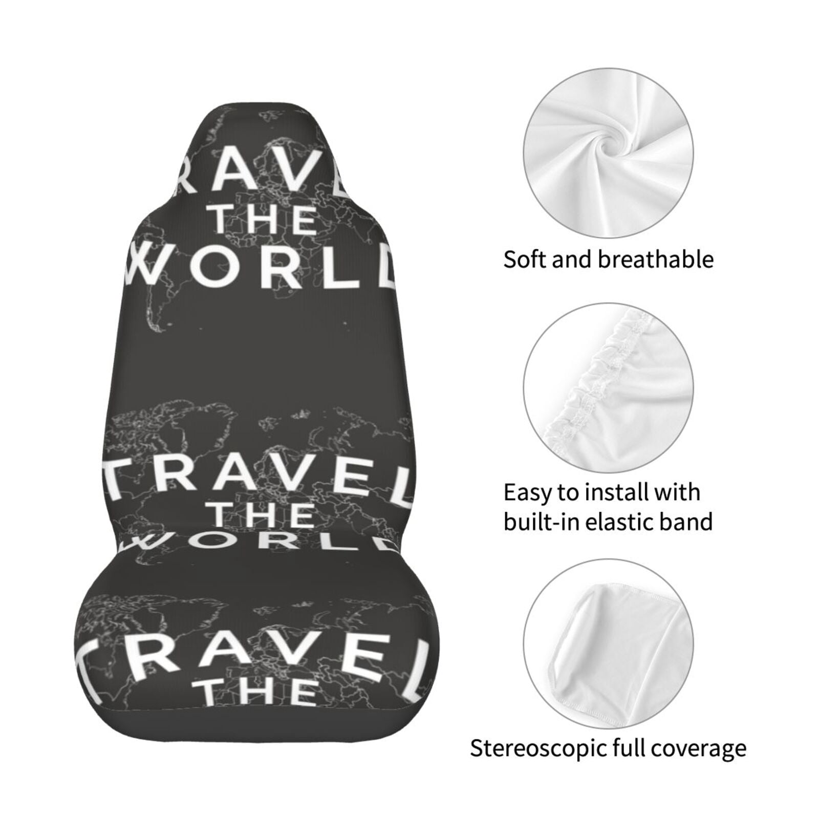 Naloa Travel The World1 Car Seat Covers Universal Front Seat Coves for Car Accessories ,Padded Car Covers for Automotive, SUV, Truck, and Van