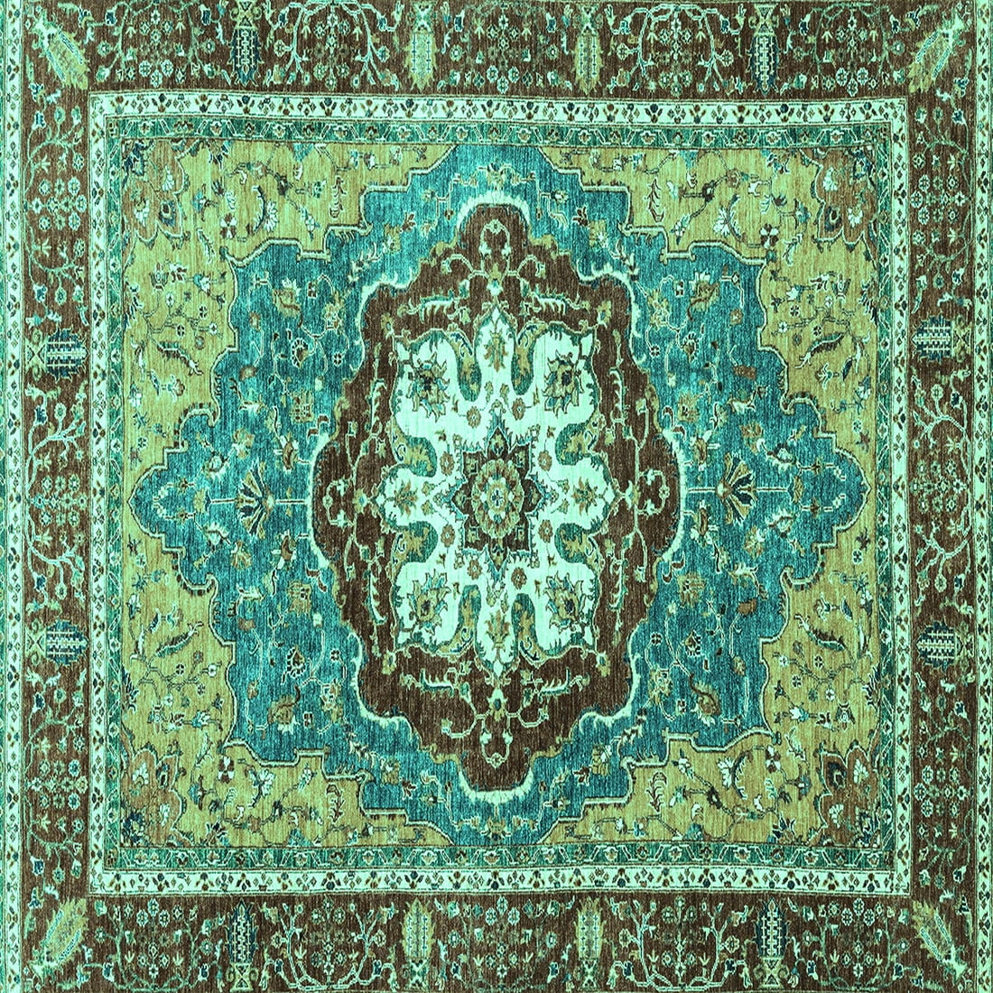 Ahgly Company Indoor Square Abstract Turquoise Blue Modern Area Rugs, 4 ...